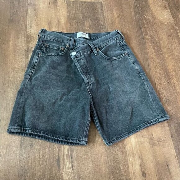 AGOLDE Criss Cross Denim Shorts High Rise Size 24 Blue - Picture 2 of 4